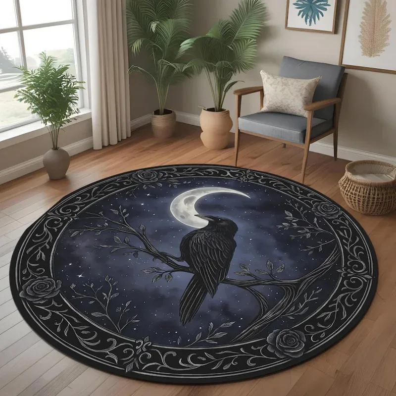 Yin Yang Cat Celestial Round Rug Mystical Starry Sky Cat Non-Slip Carpet Boho Aesthetic Home Decor Mat for Living Room Bedroom