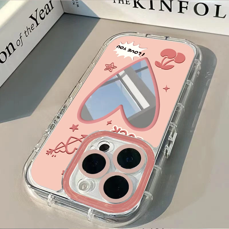 Elegante Lila Herz Luftkissen Spiegel Handyhülle für iPhone 17 15 14 16 Pro Max 13 12 11 Pro XR XS 8 Plus 17Air Girl Cover – Detail 7