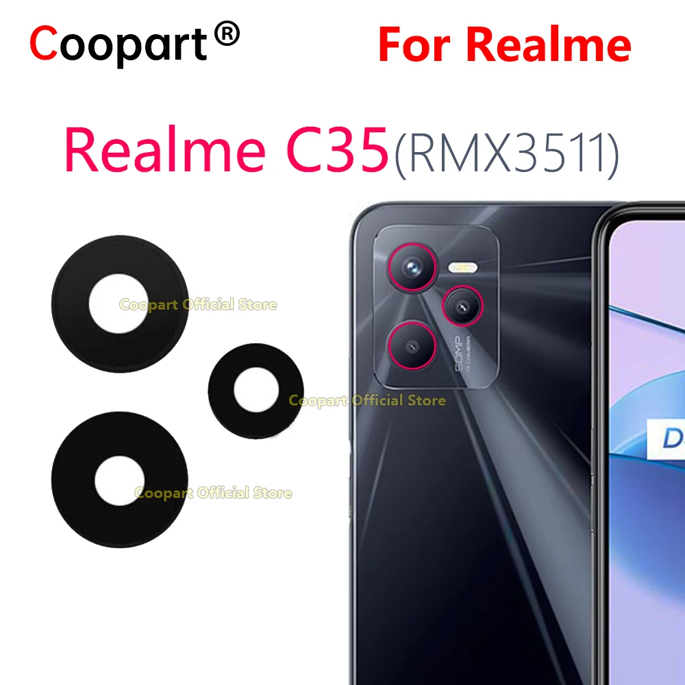 New Coopart Rear Back Camera Glass Lens For Realme C35 Camera Cover With Frame Bezel RMX3511 Replacement With Adhesive Sticker