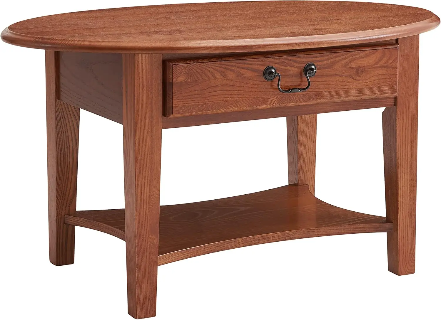 

Haven Ridge One Drawer Solid Wood Oval Coffee Table With Shelf, Medium Oak Brown – , 9044-Med