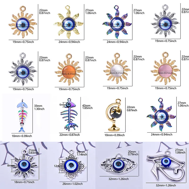 

6pcs/Lot Classic New Sunflower Base Devil's Eye Pendant Alloy Material Handmade Diy Necklace Bracelet Jewelry Making Accessories