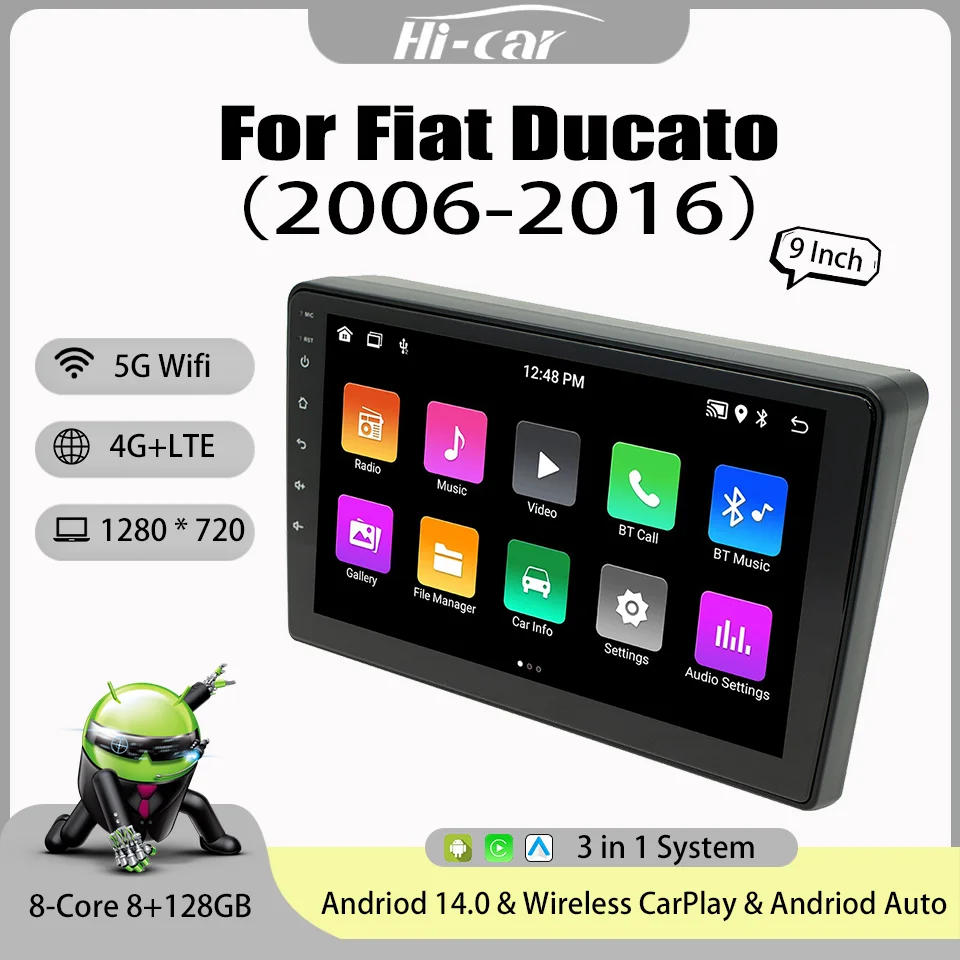 

2 Din Car Radio Wireless Carplay Android Auto Android 14 For Fiat Ducato 2006-2016 Multimedia Automotive 8-Core Wifi GPS 4G LTE