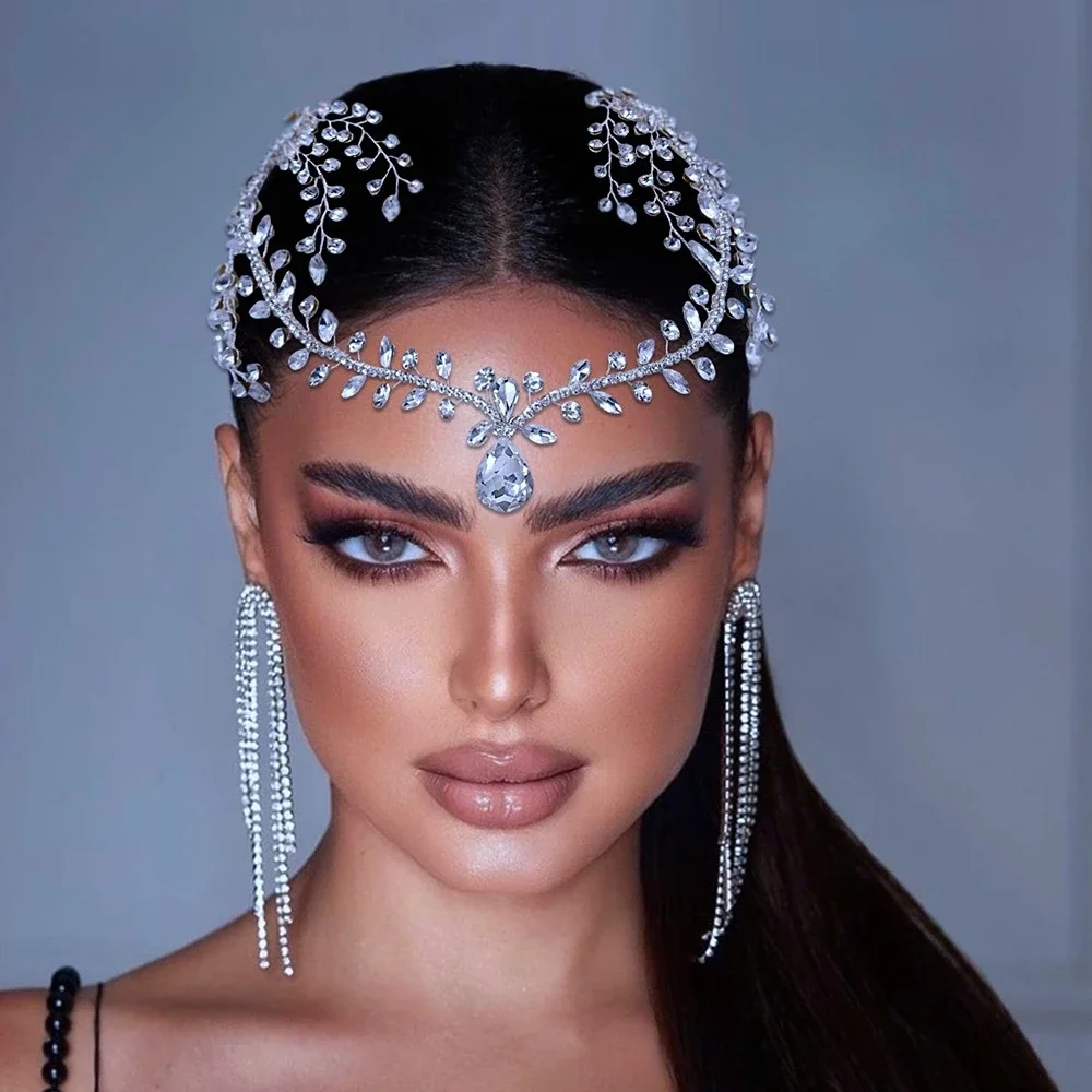 

High-end Elegant Female Exquisite Luxury Shining Rhinestone Eyebrow Pendant Handmade Stage Hair Accessories Bridal Hairband