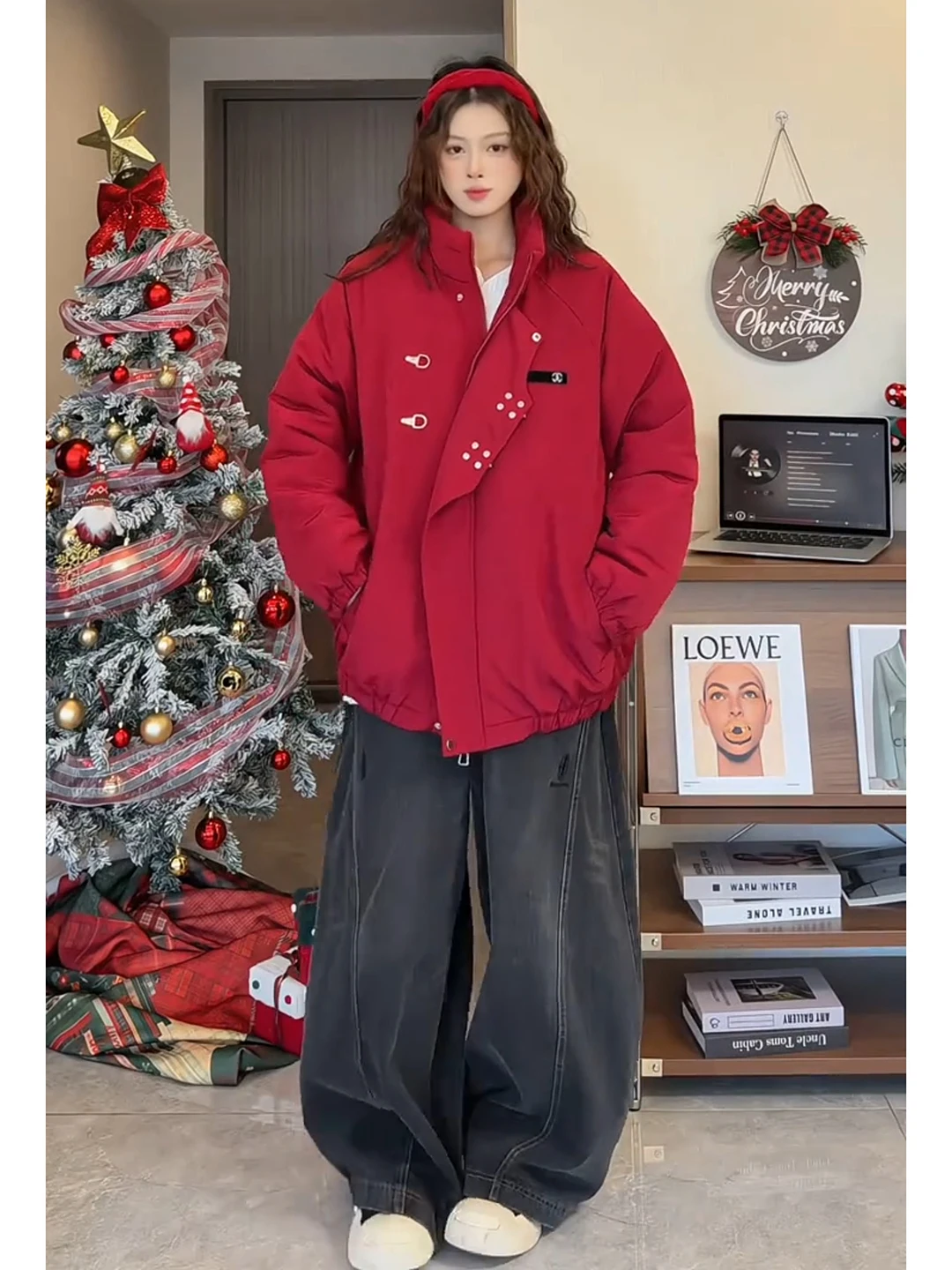 

Красная мужская зимняя куртка из искусственной кожи и хлопка с воротником-стойкой, утепленная, в новом китайском стиле, теплая хлопковая одежда