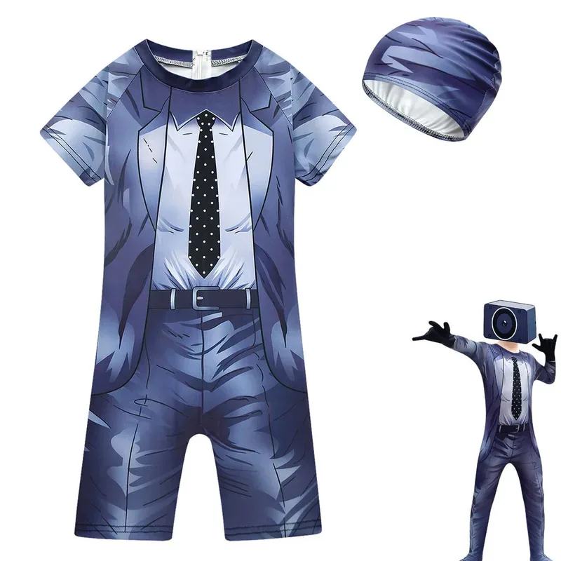 zz04zz12Boys Swimsuit Summer Kids Horror Game Figure Speakerman Swimming Clothes Skibidi Toilet Character Costume for Boys Birth