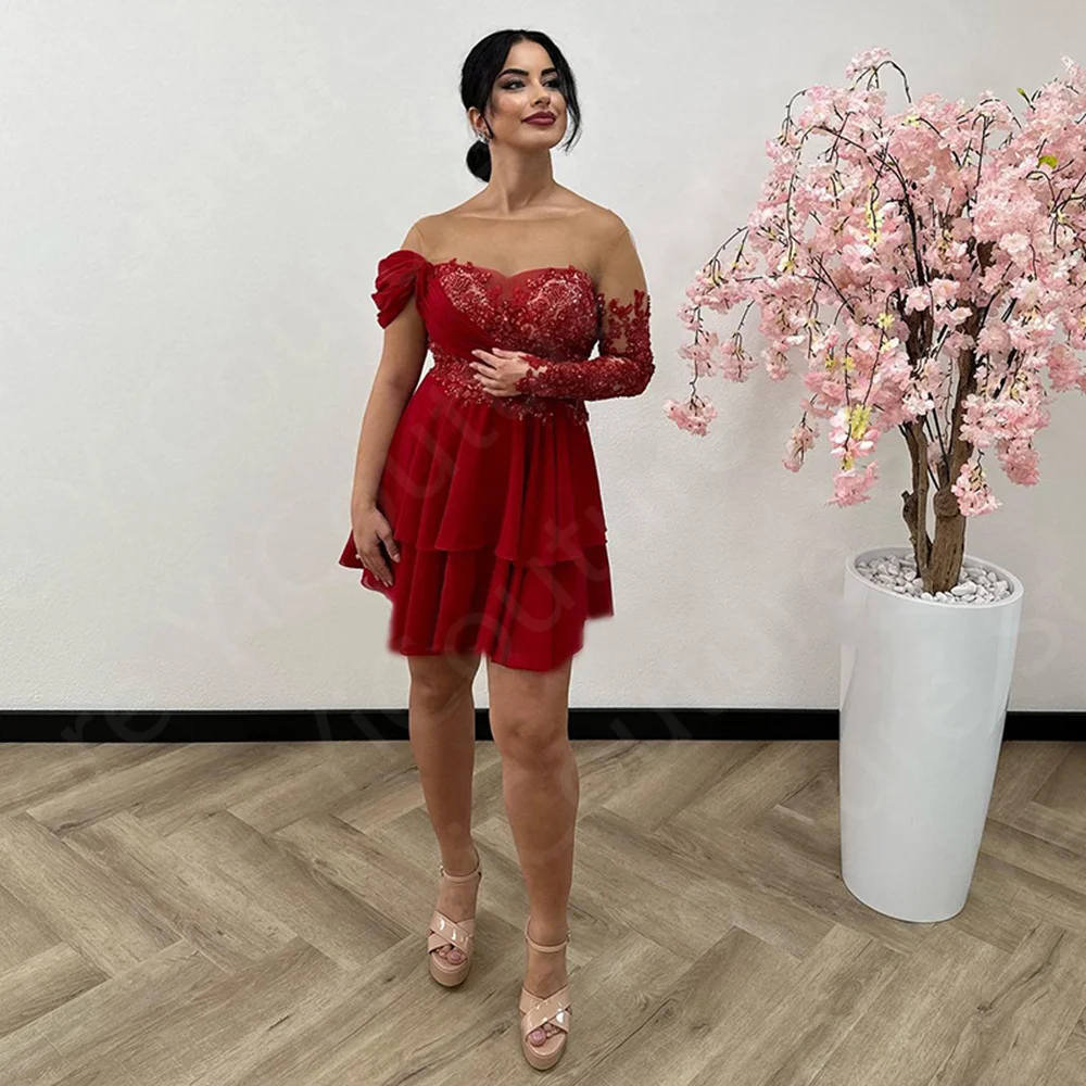Unique Two Pieces Prom Gowns Red Evening Dress Long with Detachable Skirt Birthday Party Lace Robe de Soiree 2023 On Sale - Image 2