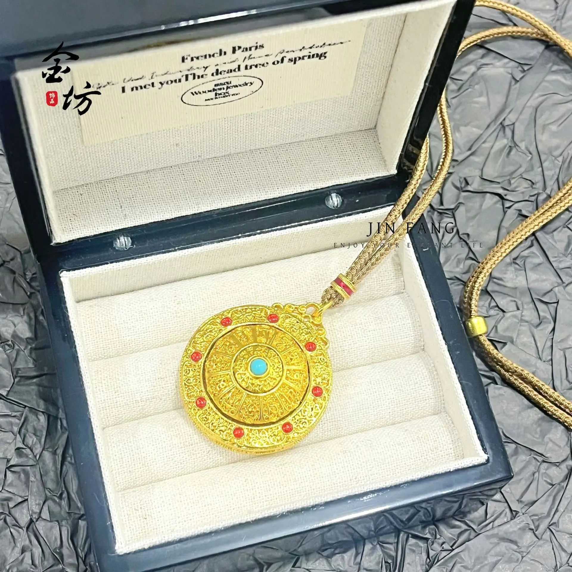 

Gold Shop 24K real gold ancient pendant rotatable Sakyamuni Au999 pure gold amulet men and women necklace