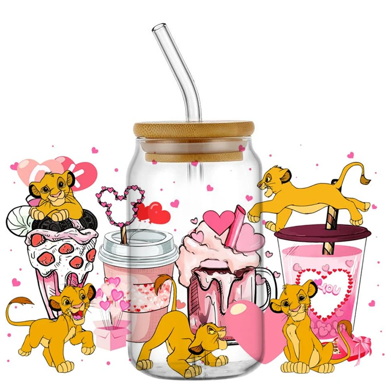 Miniso 3D Cartoon Drink Decal Transfer Stickers Waterproof UV DTF Cup Mug Wraps Sticker DIY 3D Wrap Decal for 16oz Libbey Glass