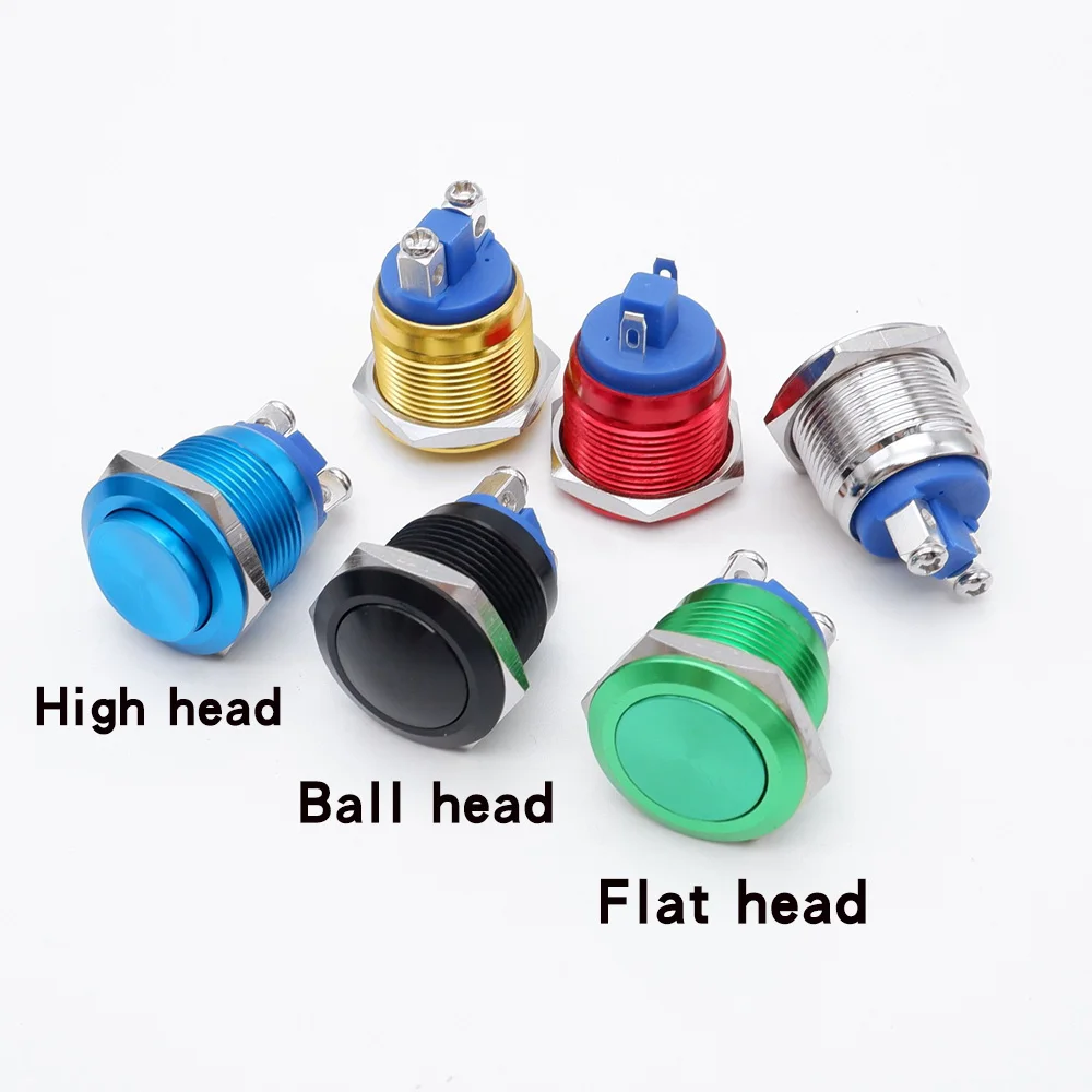 19mm Metal Push Button Switch Self Reset Momentary Screw Pin Terminal Red Blue Black Green Yellow Color NO Normal Open Switches