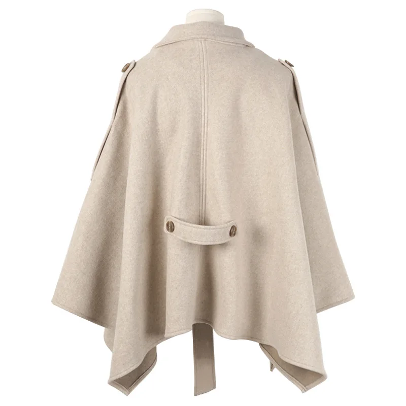 Women Woolen Oversize Warm Turn-down Neck Thicken Poncho Cloak Knitted Blends Short Cardigan Cape Outstreet Overcoat With Belt