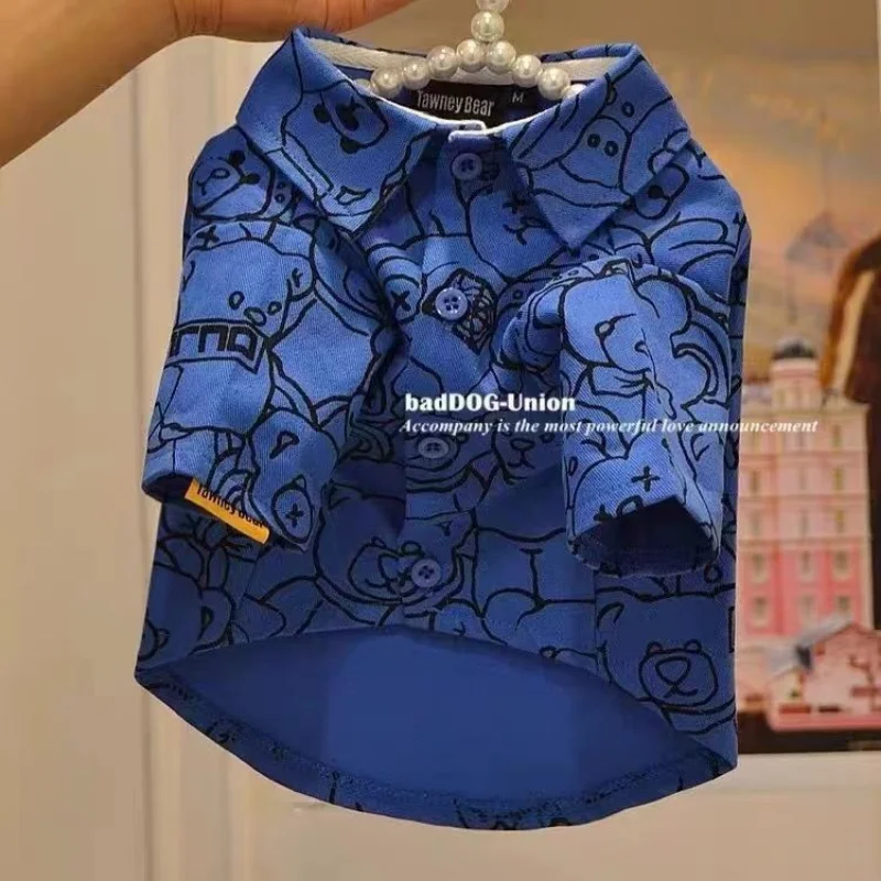 Pet Dog Clothes Klein Blue Shirts for Dogs Clothing Cat Small Bear Print Cute Thin Spring Summer Fashion Boy Pet Products 2023