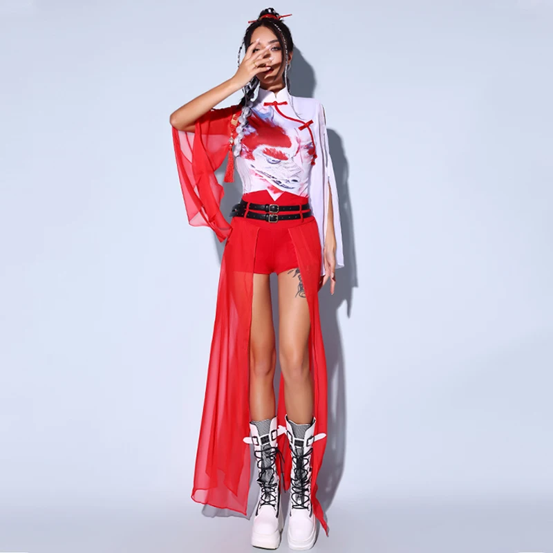 2025 Kpop Jazz Roupas de Dança Mulheres Estilo Chinês Terno Branco Boate Gogo Dacer Roupas de Desempenho Bar Dj Roupas Rave L12239