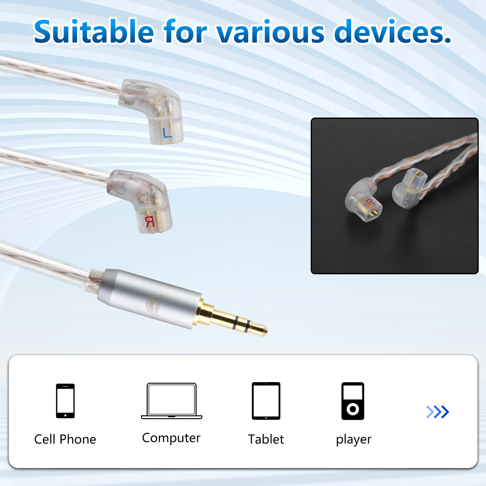 OKCSC سماعات كابل ل QDC SKZ AS12 AS16 UE 5pro CA4 CA16 TPN مع 2.5 مللي متر 3.5 مللي متر 4.4 مللي متر Type-c التوصيل ترقية كابل الصوت HiFi