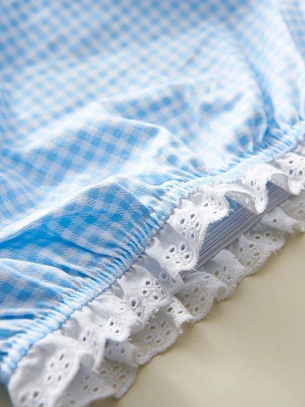 Sweet Lolita Bloomer Light Blue White Two-Toned Plaids Ghingham with White Trim shorts for women