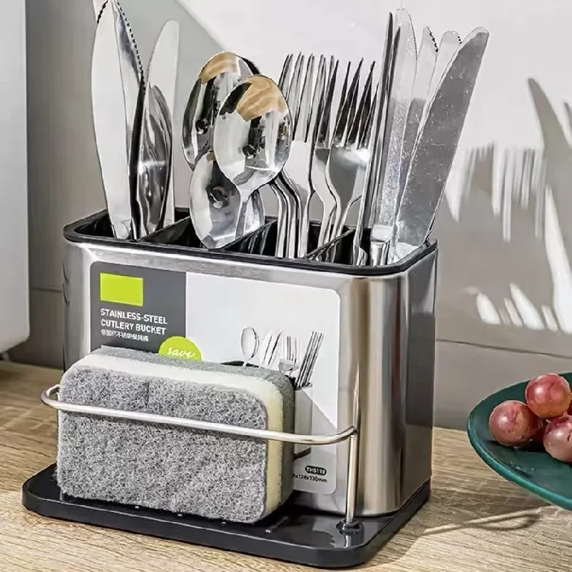 

Stainless Steel Cutlery Drainer Rack Kitchen Utensil Holder Spoon Fork Chopsticks Storage Organizer Tableware Drainboard
