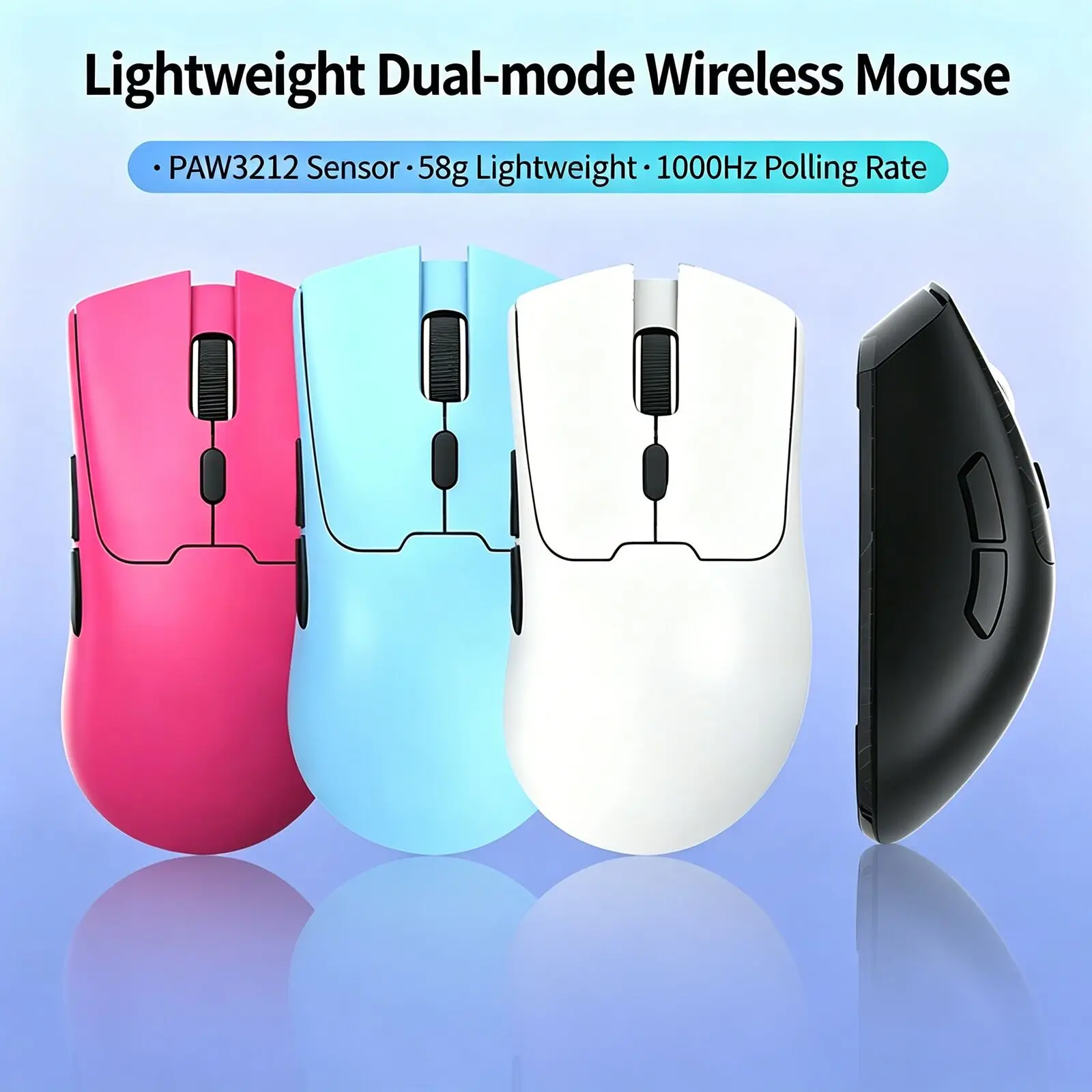 Wireless Dual Mode Rechargeable Mouse 60g Lightweight Right Hand Ergonomic Gaming Esports Optical Computer Mice For Laptop PC