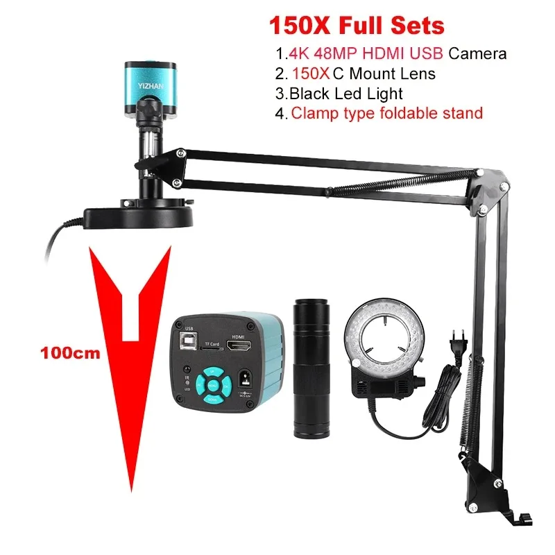 Microscopio de Video 4K de 48MP, cámara de microscopio Industrial con HDMI, USB, Zoom C 1-130X/150X/180X, lente para reparación