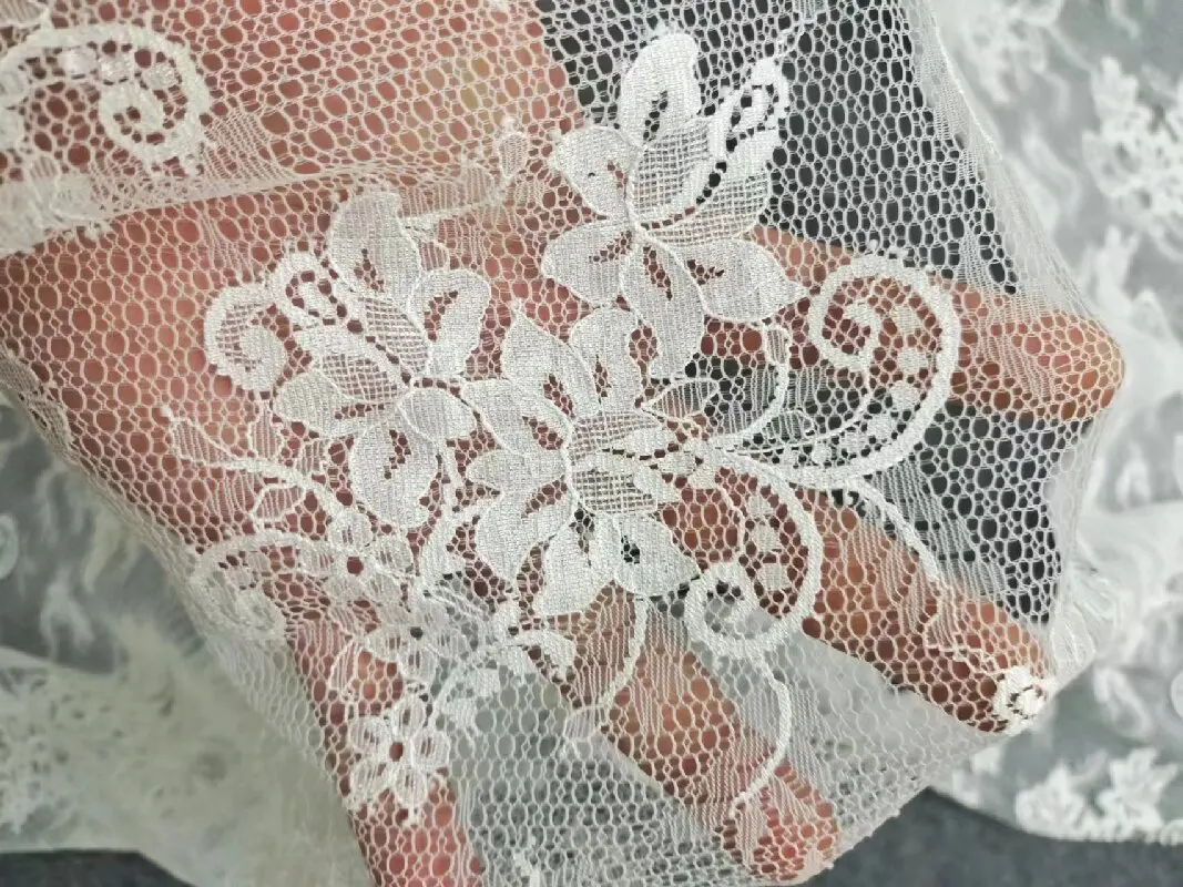 Sequince Lace Cotton Embroidery Tulle Mesh Off White Wedding Dress Lace Fabric Material3-6Meter 150CM Wide