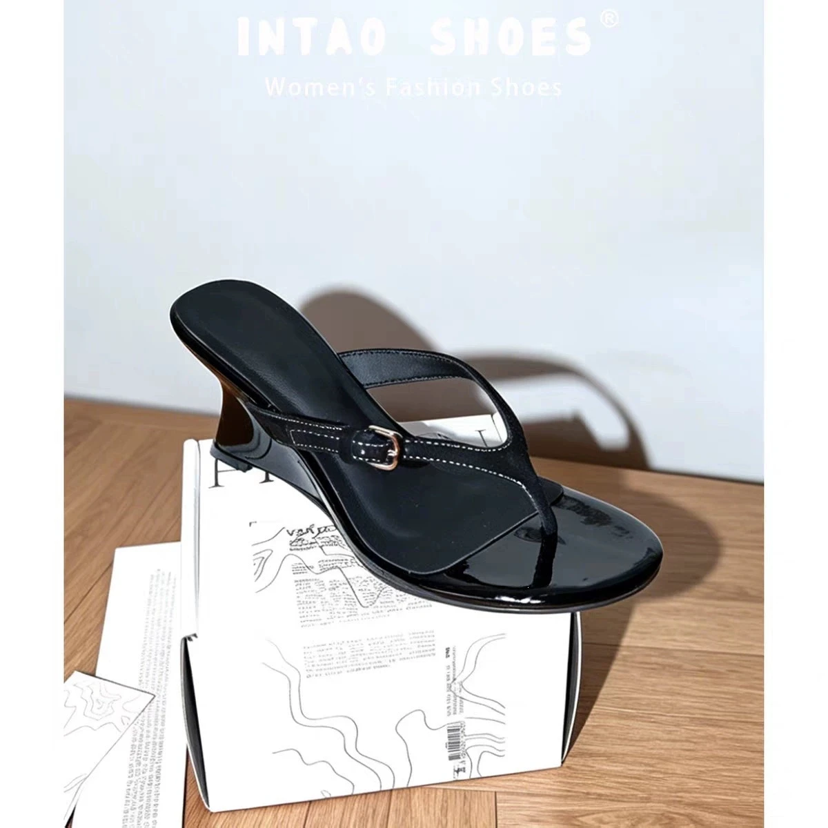 Designer Brand Wedge Heel Slipper Slides Women Clip Toe Flip Flops Narrow Sandals Shoes Casual Female Slipper Sandalia Mujer