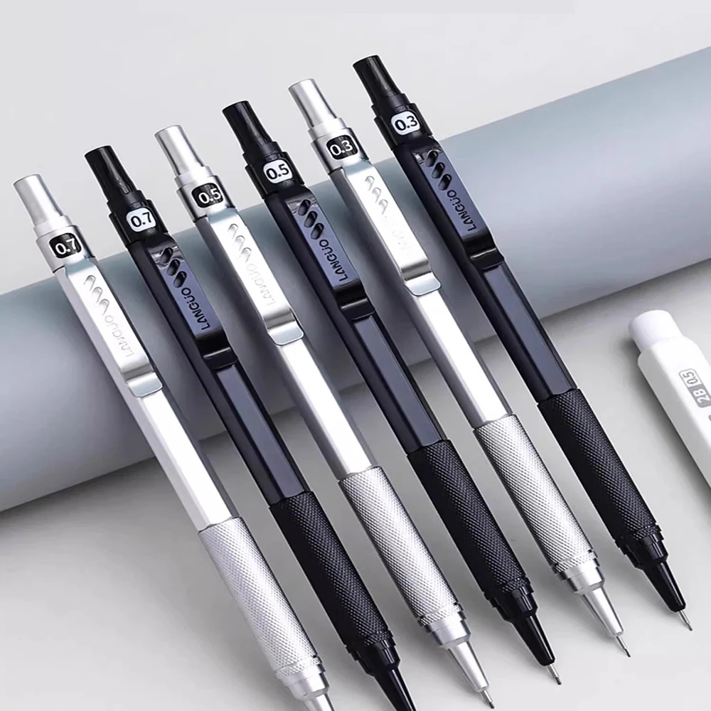 Metal Mechanical Pencils Set 0.7/0.5/0.3mm With Eraser Pen Lead Student Engineering Drawing Beginner Art Sketch Automatic Pencil