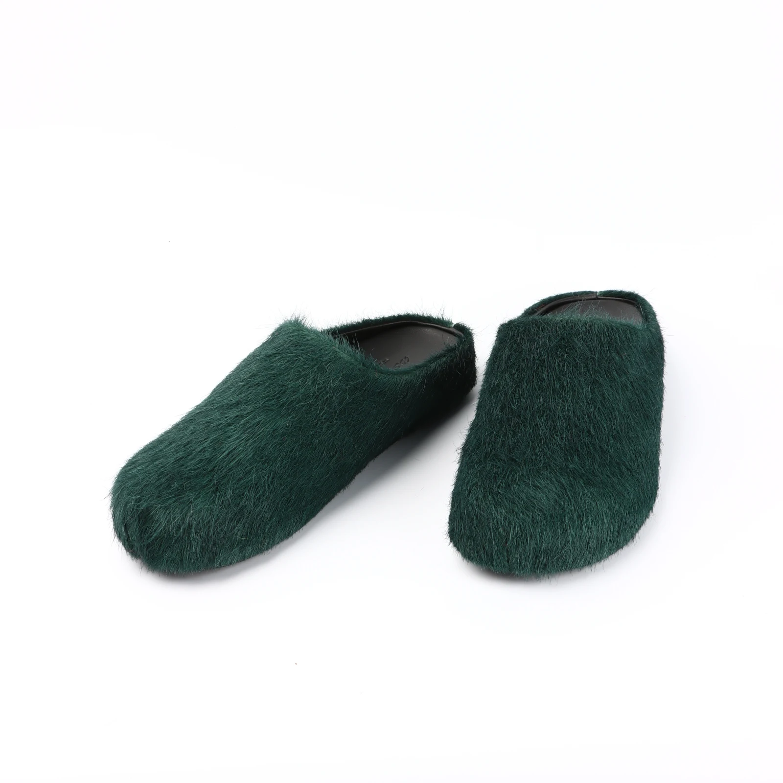 Real Leather Fur Slippers Men Luxury Flat Solid Color Horse Hair Round Toe Covered Toe Shoes Woman Designer Brand Casual Shoes