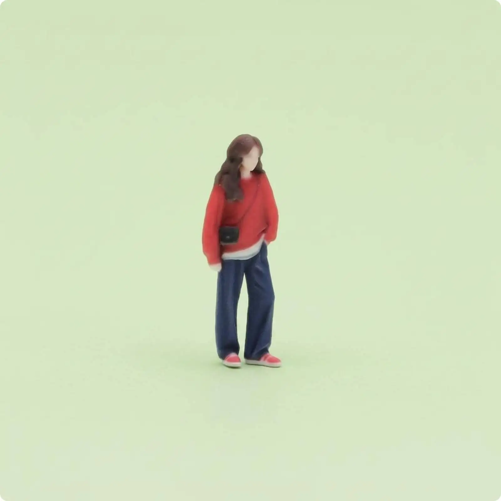 Miniature Figure 1 64 Scale Woman with Red Sweater and Crossbody Bag Resin Craft for Diorama and Scene Decor