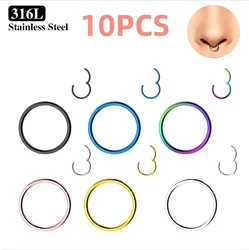 10PCS Stainless Steel Small Nose Rings Septum Piercing Mixed Color Body Clips Hoop Earrings For Women Men Cartilage Jewelry