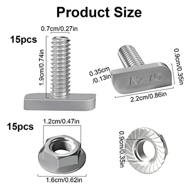 15 шт., детали болтов с Т-образным пазом, аксессуары, винты M8 X 20, винты A2-70, рельсовые гвинты, направляющие гайки с 15 фланцевыми гайками