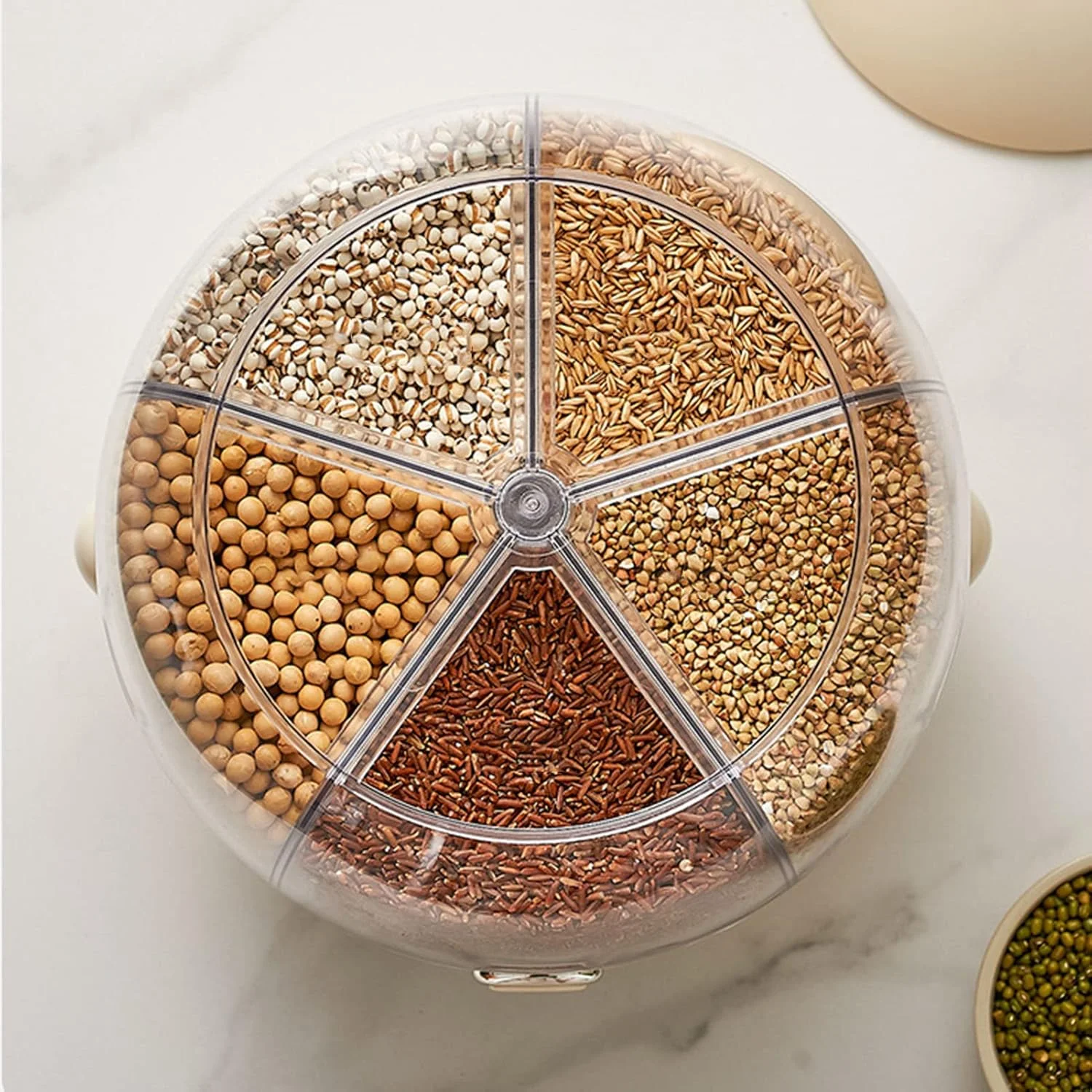 360° Rotating Grain Container Food Dispenser with Measuring Cylinder and Lidded Resistant Household  Storage Containers