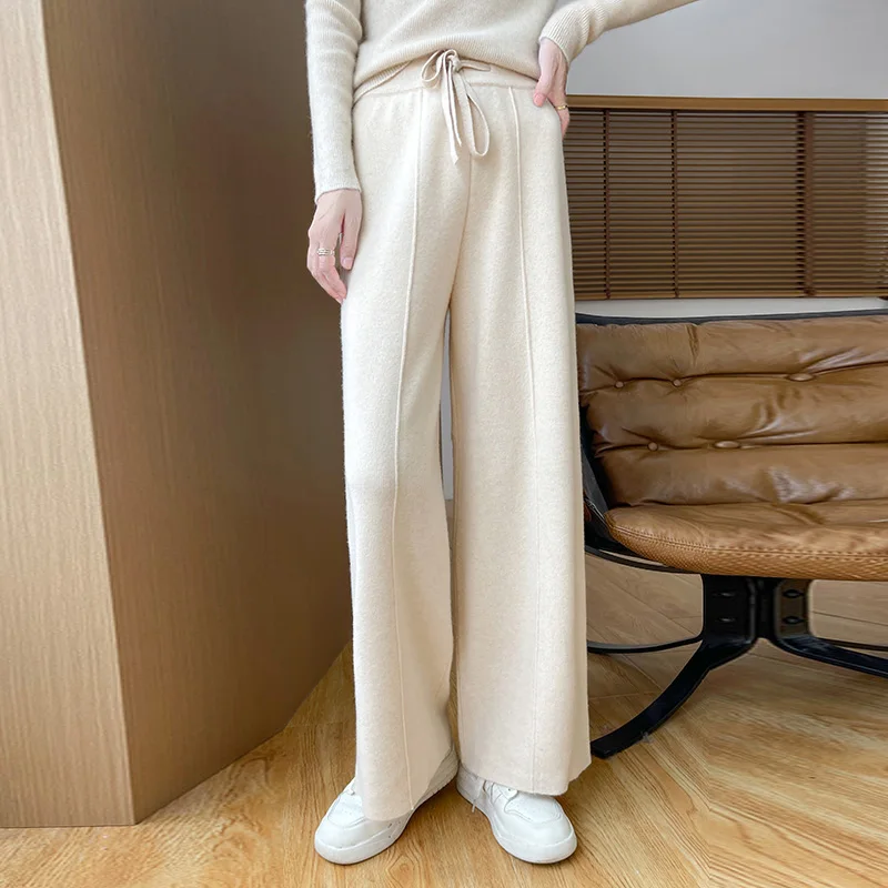 Women\'s Wool Wide Leg Pants Autumn And Winter High Waist Sagging Slim Casual Loose Straight Leg Knitted Pants ZD-3018