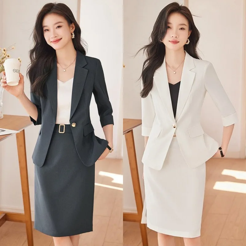 

Женский весенний костюм в корейском стиле: повседневный, деловой, элегантный, в стиле «богиня», высококачественный комплект из пиджака и юбки, летний пиджак и юбка.