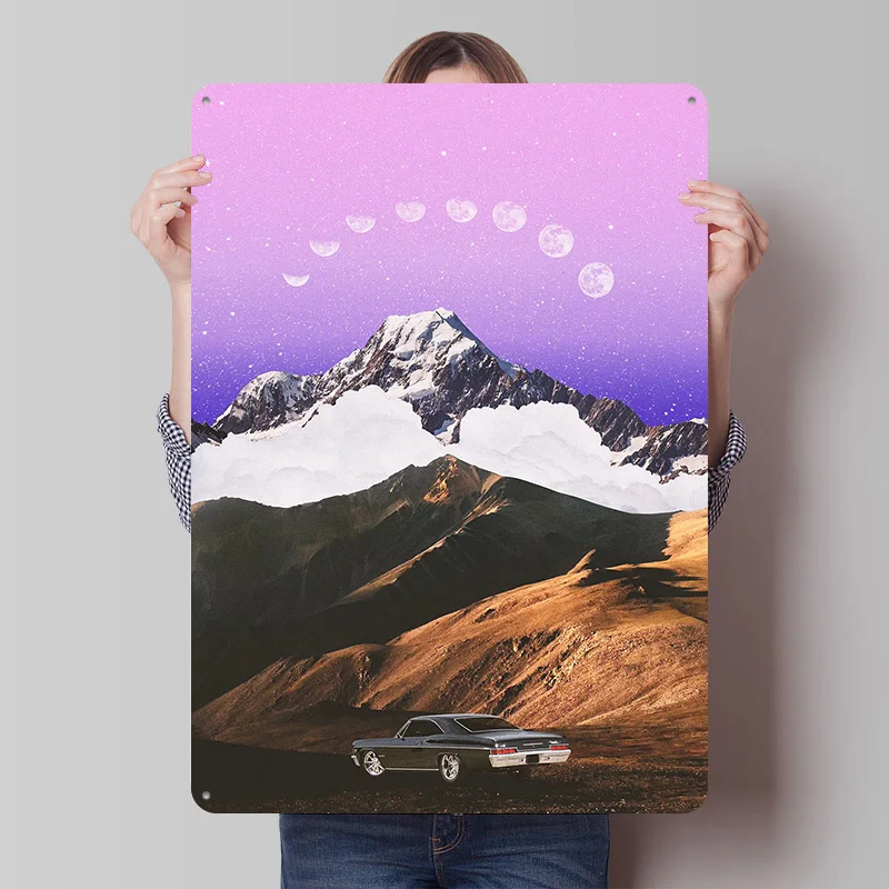 

Classic Mountain Landscape Car Tin Poster Customized Retro Wall Art Vintage Metal Signs for Garage Home and Decoration Room At