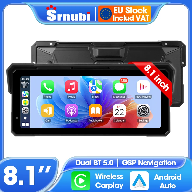 Srnubi 7/8.1 pollici Moto Carplay Schermo di Navigazione GPS Cruscotto Digitale Portatile per Moto Android Auto Accessori Moto