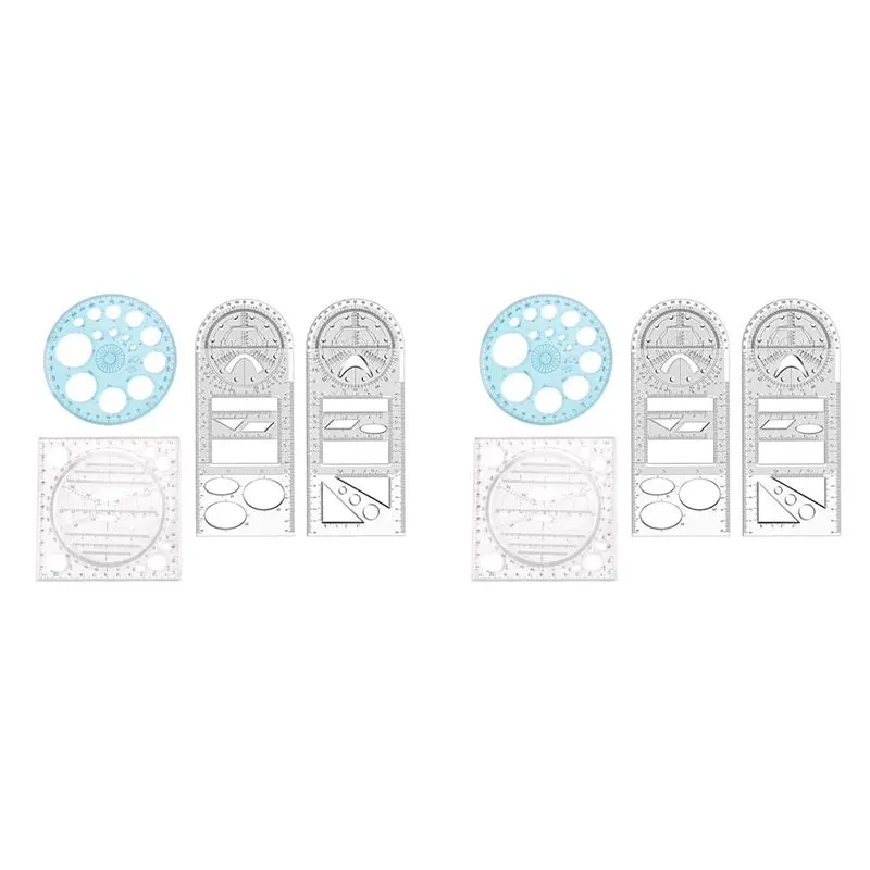 8Pcs Multifunctional Geometric Ruler Measuring Drawing Ruler Plastic Mathematics Tools For Student School Office Supply-Y18A