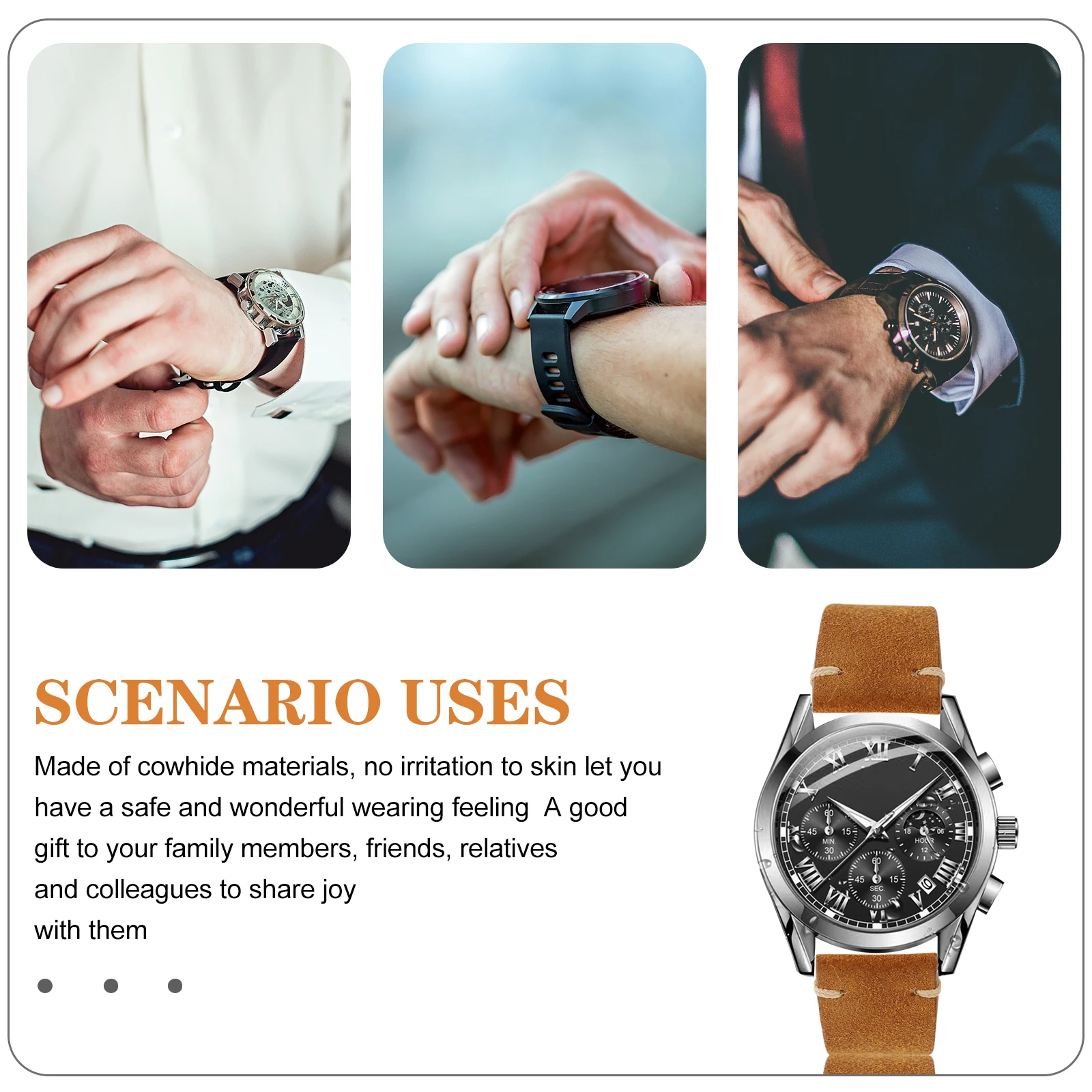 Suede Watch Straps 20mm Brown Adjustable Men Cowhide Classic Retro Style Safe Skin Friendly