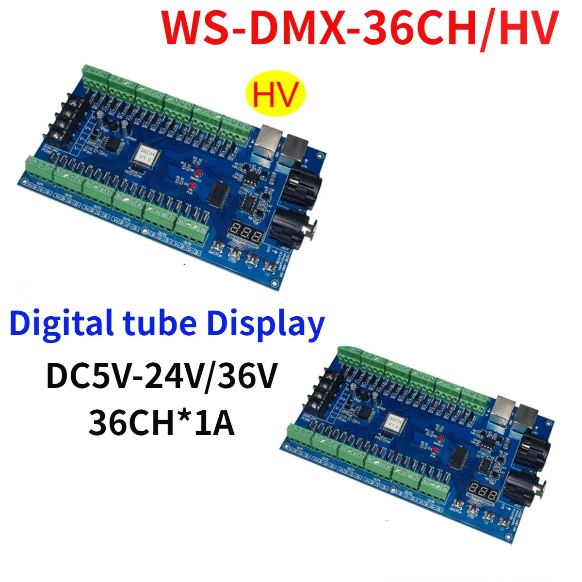 

WS-DMX-36CH/HV 36 Channel DMX Decoder 36CH DMX512 Dimmer 13group RGB Output,LED DMX512 Driver XRL 3pin Controller DC5V-24 5V-36V