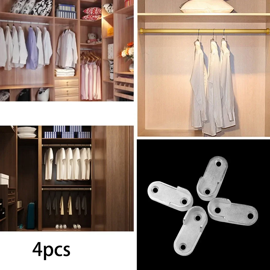 Wardrobe Closet Rod Brackets Supplies Support Tube 4X Fitting Furniture Round Stainless Steel Standard Replacement