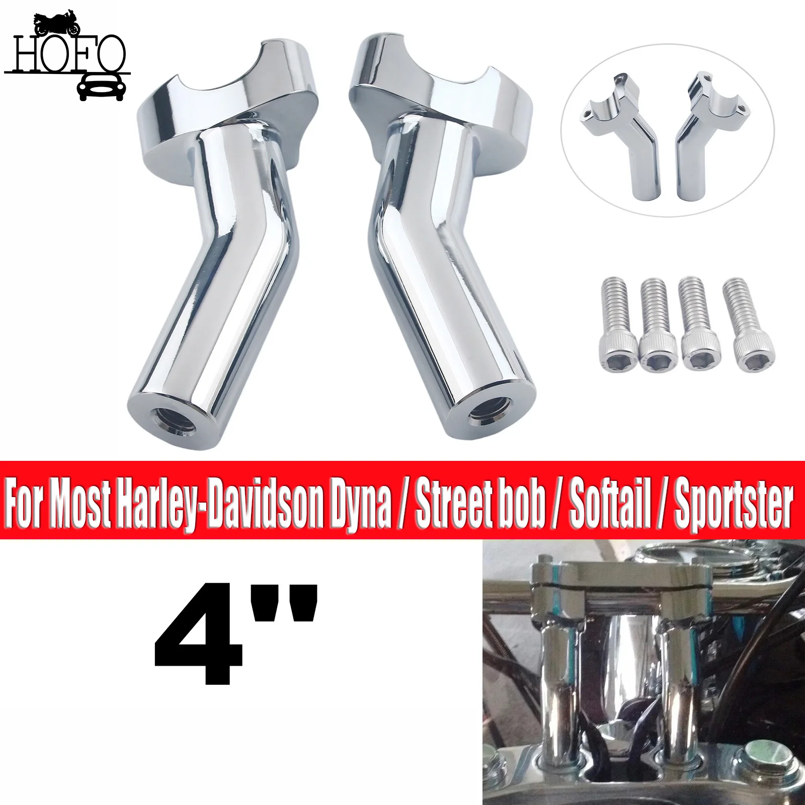 

4" tall Pullback Handlebar Risers For Most Harley Dyna / Street bob / Softail / Sportster and Other Models