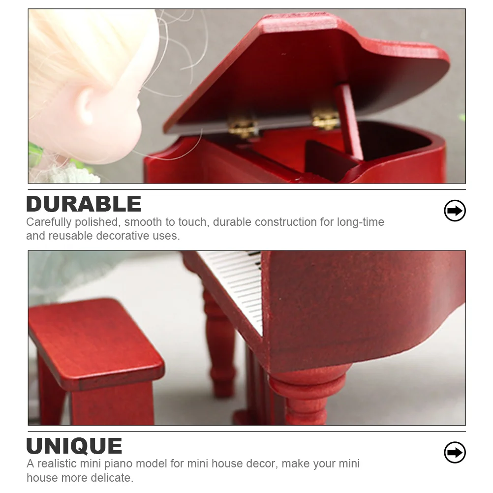 

Мини-деревянное пианино, декор, реалистичный миниатюрный инструмент для мини-домика, детали интерьера, имитация пианино, орнамент для гостиной