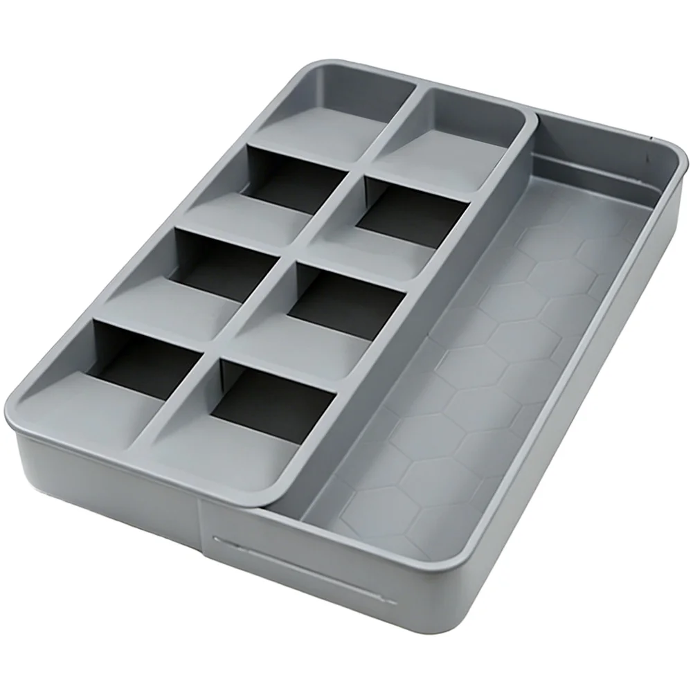 Pull Out Storage Box for Kitchen Cutlery and For Utensils Adjustable Width from 18.5cm to 29cm Easy to Clean Design Gray