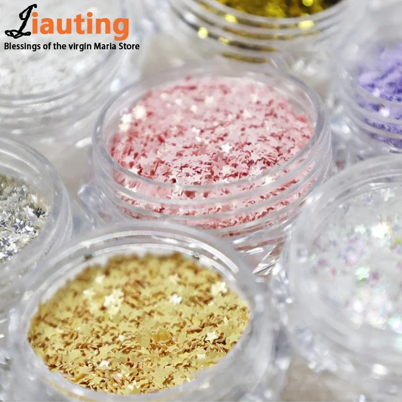 1Jar 1mm Mini Sparkling Pentagram Star Nail Glitter Sparkling Nail Decoration Nail Salon Design Cute Accessor DIY Nail Art Tool