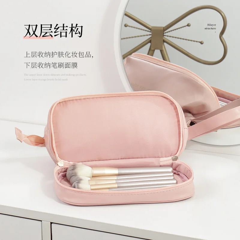2026 New Double Cosmetic Bag Large Capacity Portable Women's Storage Bag Internet Celebrity Portable Toilet Bag Makeup bag