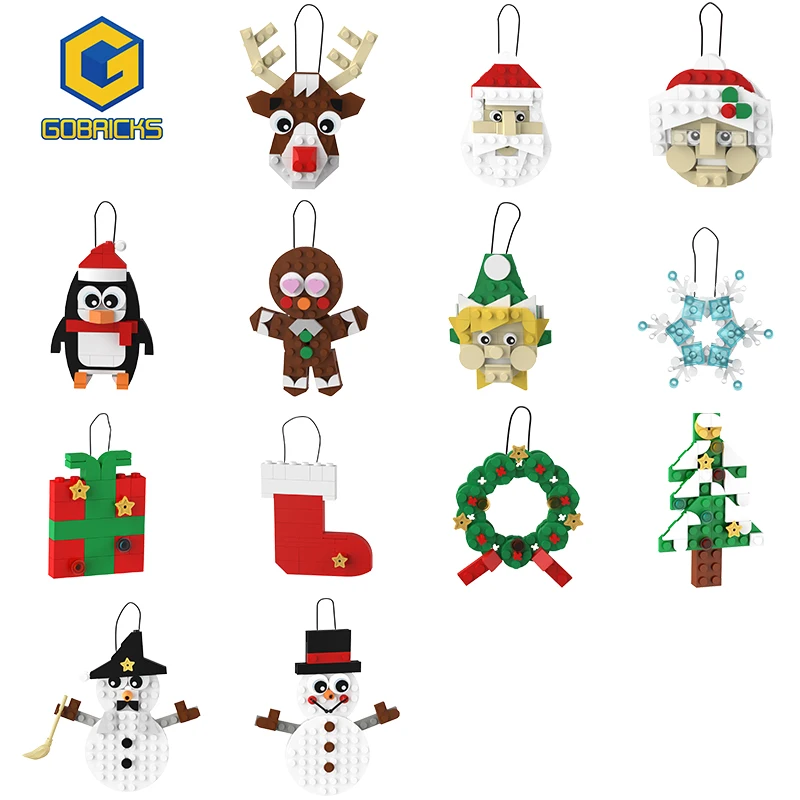 Weihnachts anhänger Bausteine Moc Hirsch Ornament Dekoration Modell Schneemann Socken Elch Schneeflocke Girlande Geschenk Ziegel Santa Claus