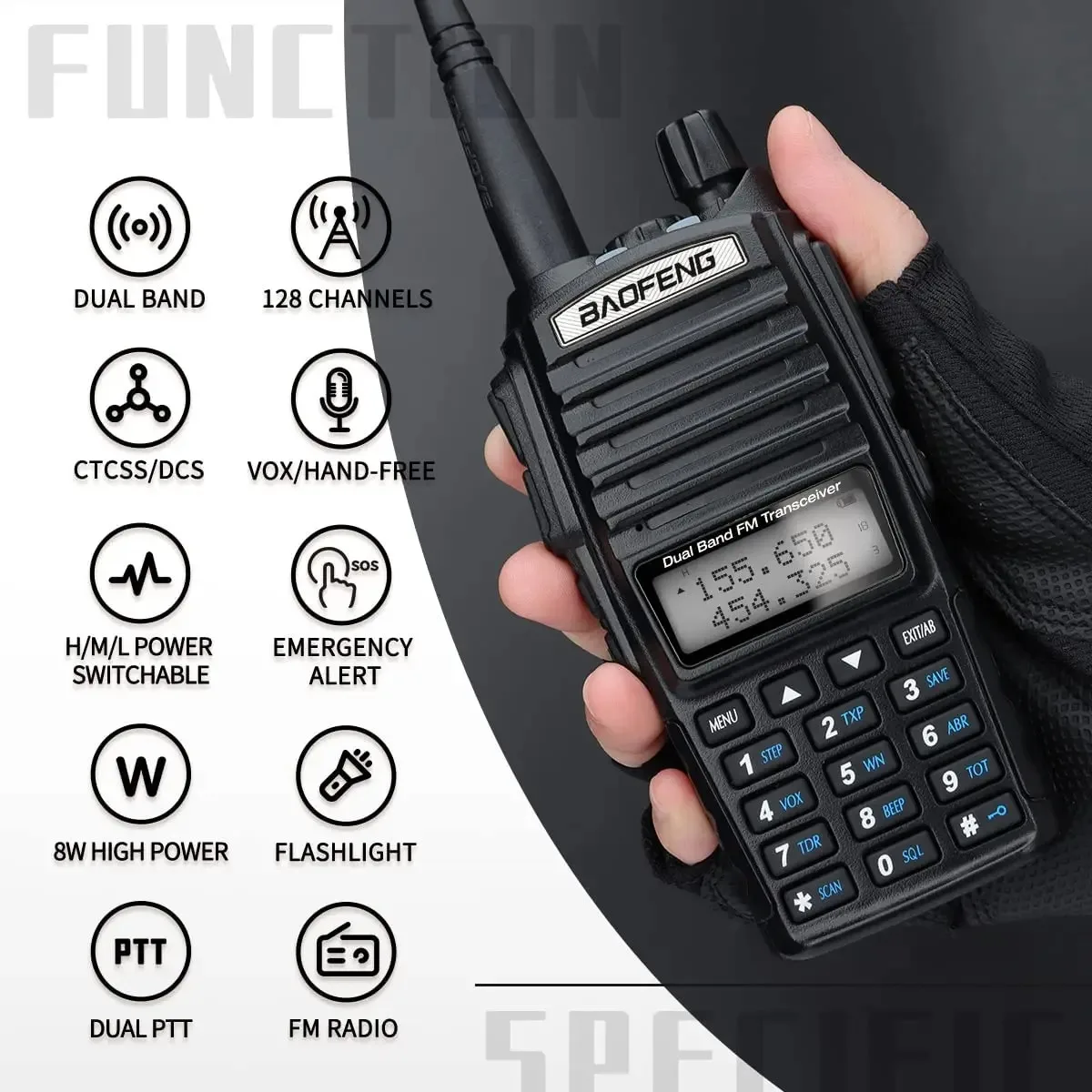 Baofeng Official Store UV-82 Walkie Talkie Real 5W 8W Ham Radio Comunicador Dual PTT Long Range 2 Way Portable FM Amateur Radio