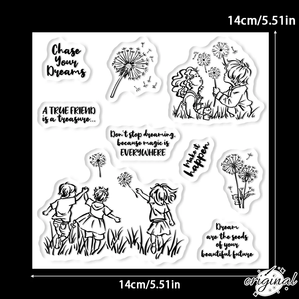Boys Girls And Dandelions Cutting Dies Clear Stamp Set DIY Scrapbooking Metal Dies Silicone Stamp For Card Making Albums Decor