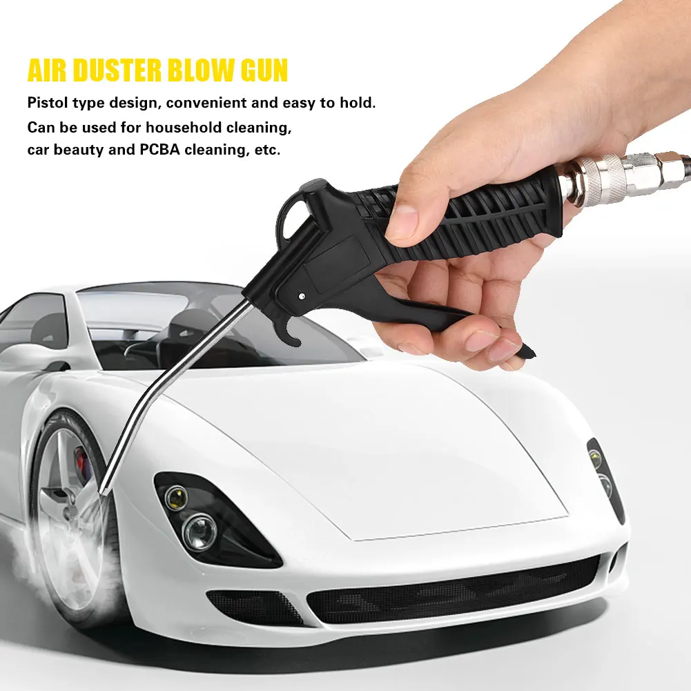 

Pneumatic Air Blow Gun, Black Air Duster Gun Pneumatic Wind Blowing Kit Set with Small EU Connector PU Hose