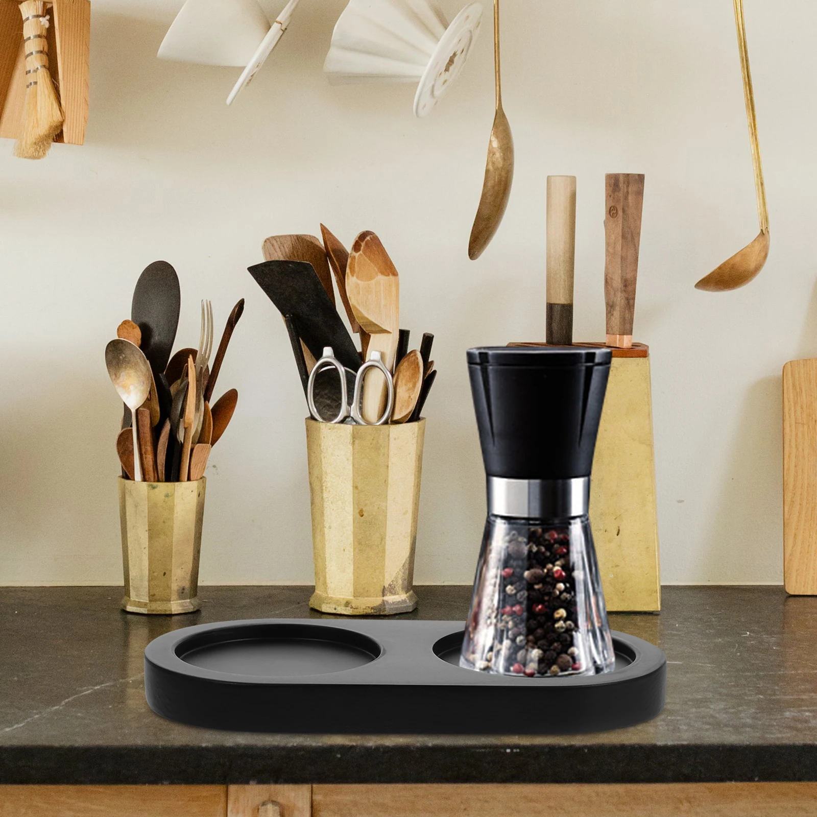 

Grinder Base Pepper Grinding Tray Wood Salt Pepper Shaker Stand Tray for Seasoning Bottle Mills & Shakers Salt & Pepper Grinder