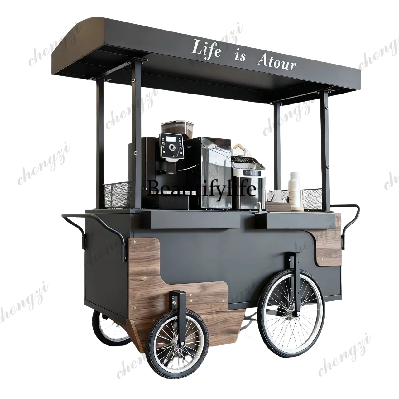 Wrought iron mobile coffee cart, metal commercial Meichen stall car activity, mobile booth rack