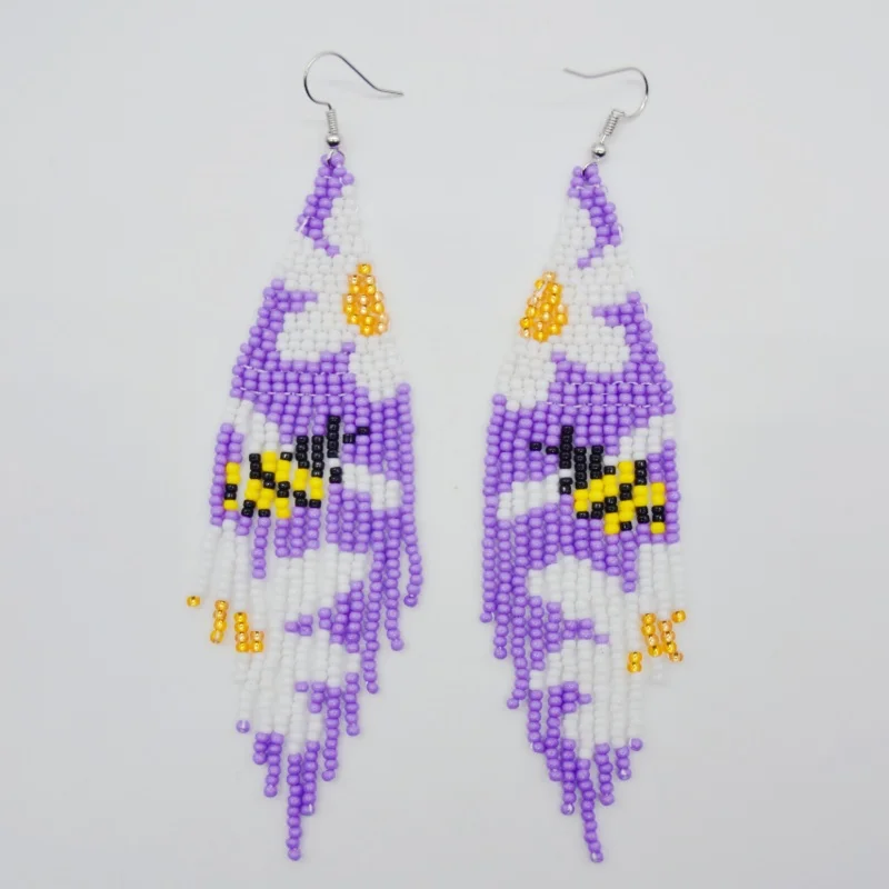 Beaded earrings Bee Orchid Bohemia Pattern Gradient color Female  Hand-woven Alloy Simple Tassel Creativity Rice bead earrings