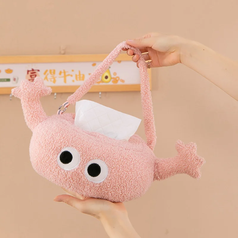 2024 Cute Paper Storage Bag Pink Polar fleece Flat Tissue Box Table Decor Portable Paper Bag Hanging Wardrobe Door Handle Paper